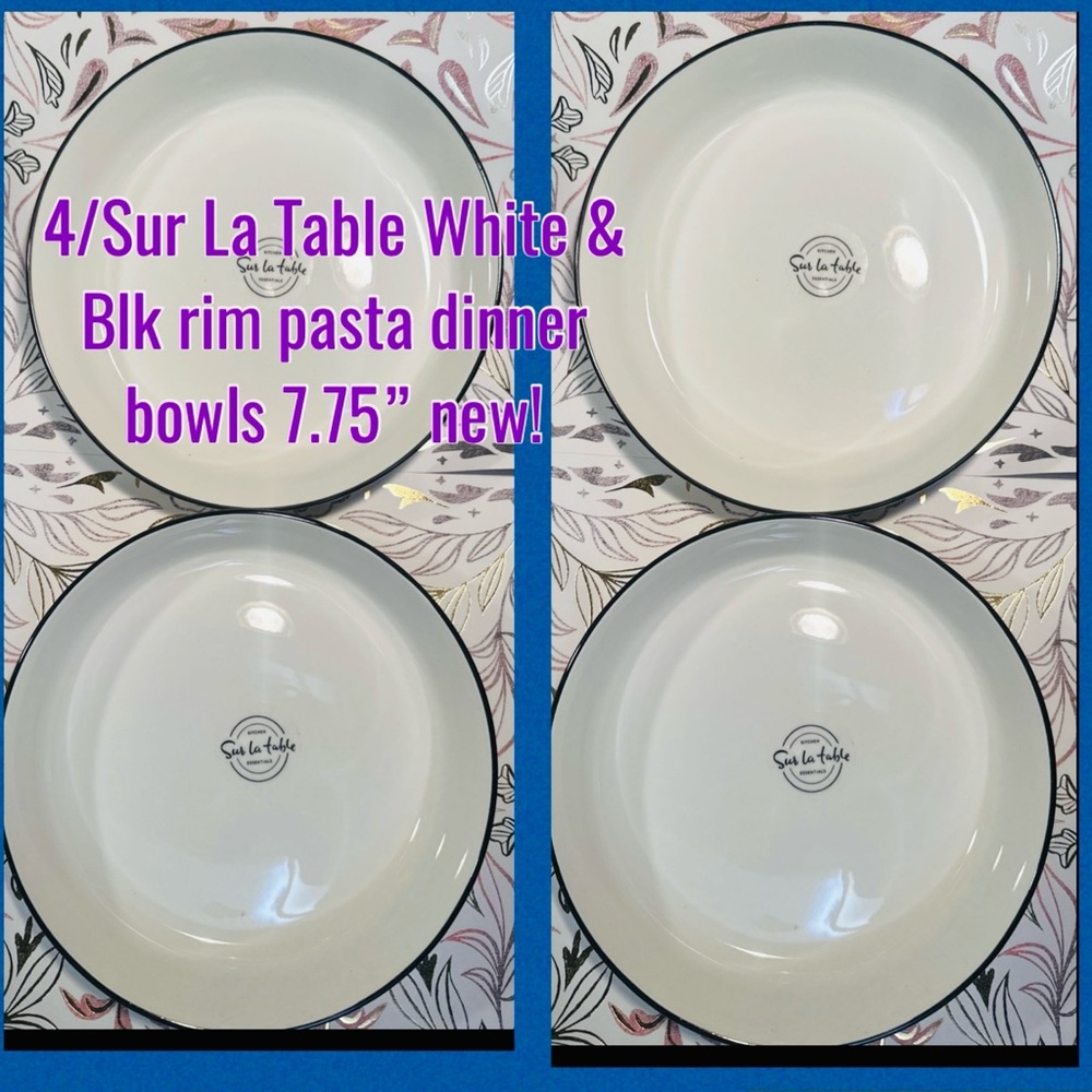 Sur La Table White and Black Rim Pasta Dinner Bowls **Oversized by 2lb I PAY $13